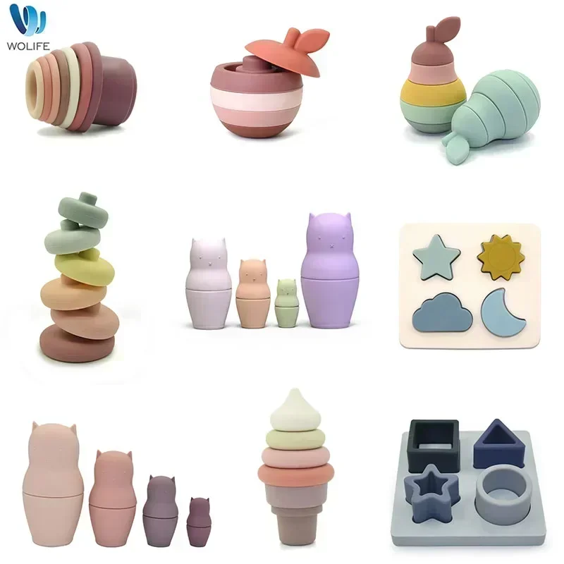 Educational Rainbow Stacking Toy Silicone Stack Education Toys Cute Building Toys For kids