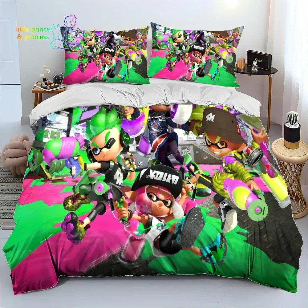 S-Splatoon Game Gamer Cartoon Bedding Set Single Twin Full Queen King Size Bed Set Adult Kid Bedroom Bedding Gift