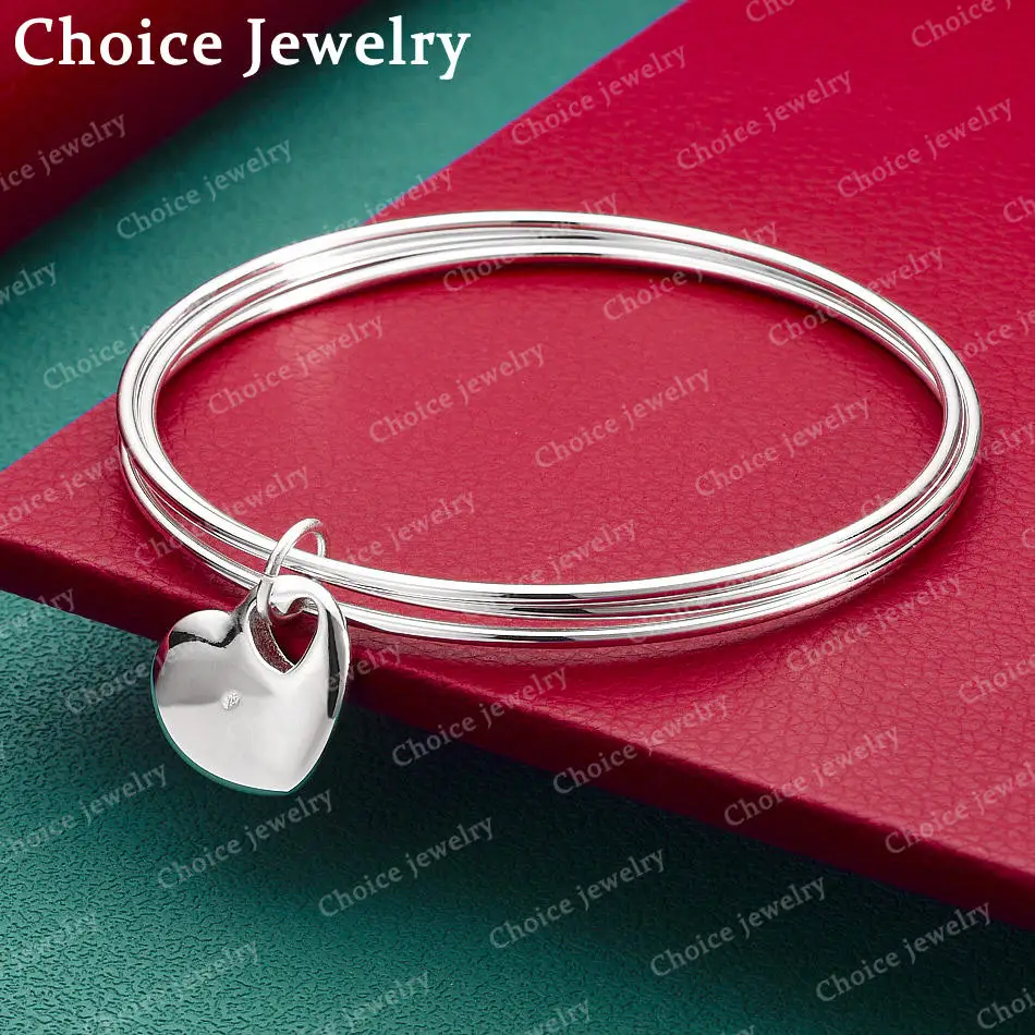 925 Sterling Silber Herz-Armreif mit drei Ringen für Damen, Modeschmuck, elegantes, exquisites Party-Accessoire, Geschenk