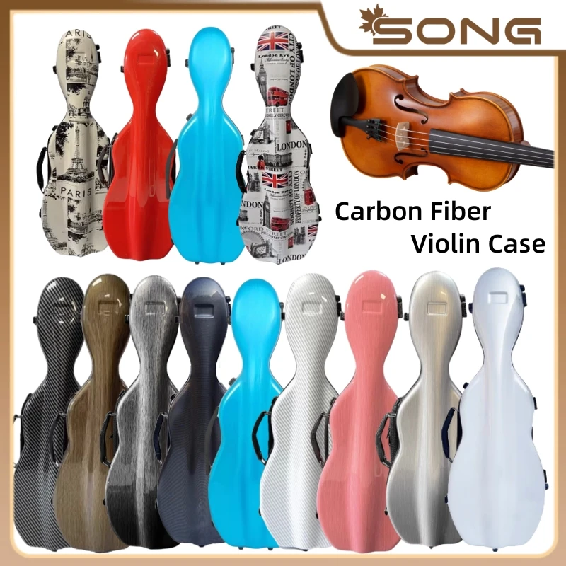 Estuche para violín 4/4 3/4 1/2 1/4 con bolsa, caja para violín de fibra de carbono, doble correa para el hombro, bolsa espectral con cierre
