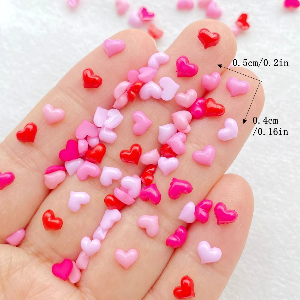 200Pcs Cute Resin Mini heart-shaped design Flat Back Ornament Jewelry Making Manicure Hairwear Accessorie