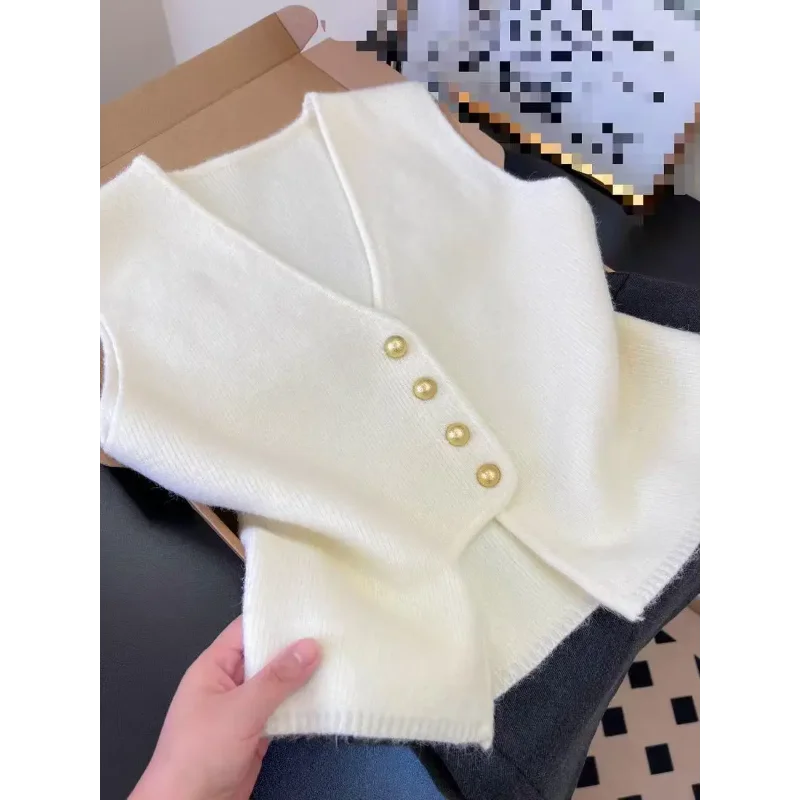 Elegant Fashion Trendy Autumn Winter New Arrival V Neck Vest Bottoming Knitwear Fashion High Grade Sense Womens Sleeveless Top