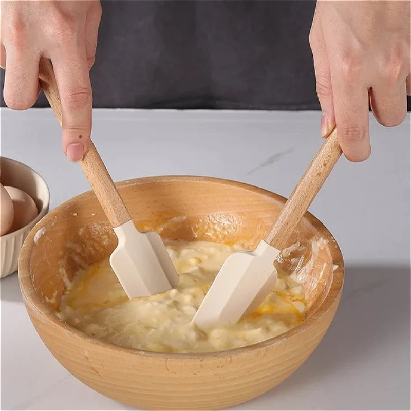 

Многофункциональный набор силиконовых скребков для выпечки — утолщенные термостойкие инструменты — лопаточка с деревянной ручкой, не царапающаяся, кухонная утварь