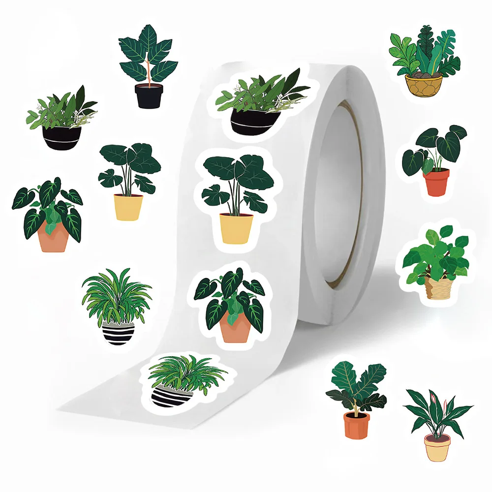 

500pcs/roll Cartoon Green Plants Sealing Sticker Funny Kids Sticker Toy DIY Phone Case Notebook Laptop Waterproof Graffiti Decal