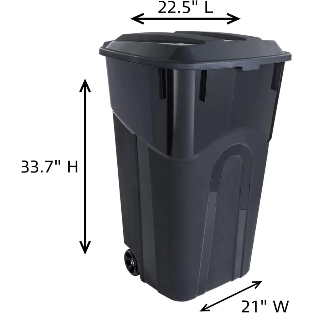 32 Gallon Wheeled Outdoor Garbage Can with Attached Snap Lock Lid and Heavy-Duty Handles, Black, Heavy-Duty Construction,