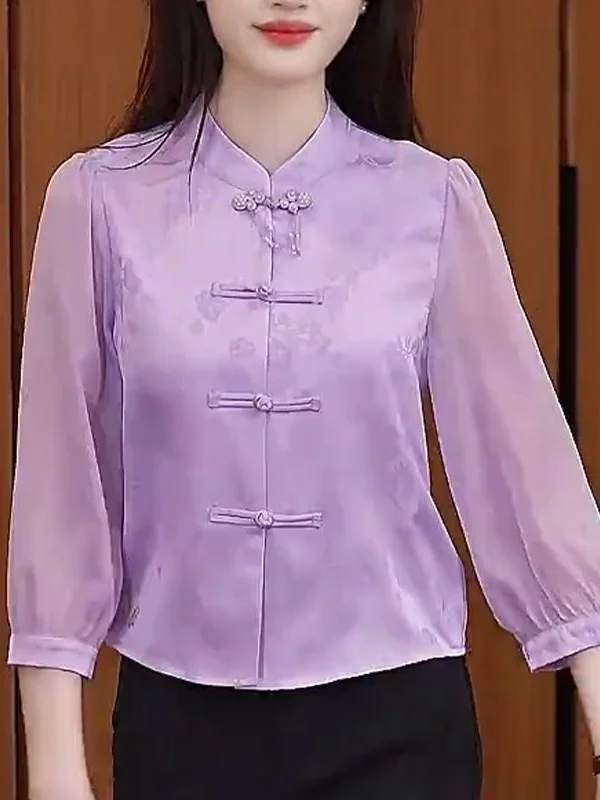 

Spring Summer New Style Women's Chiffon Top Embroidered Floral Button up Versatile Outerwear Fashionable Elegant Straight Cut