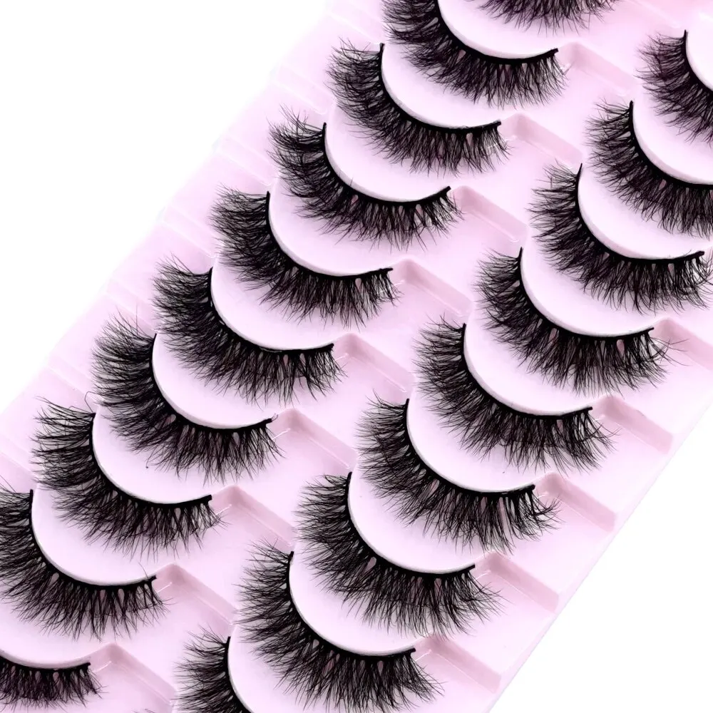 Pestañas postizas de ojo de gato, pestañas de visón falso, extremo alado, pestañas alargadas, suaves, naturales, largas, tiras completas, 10 pares