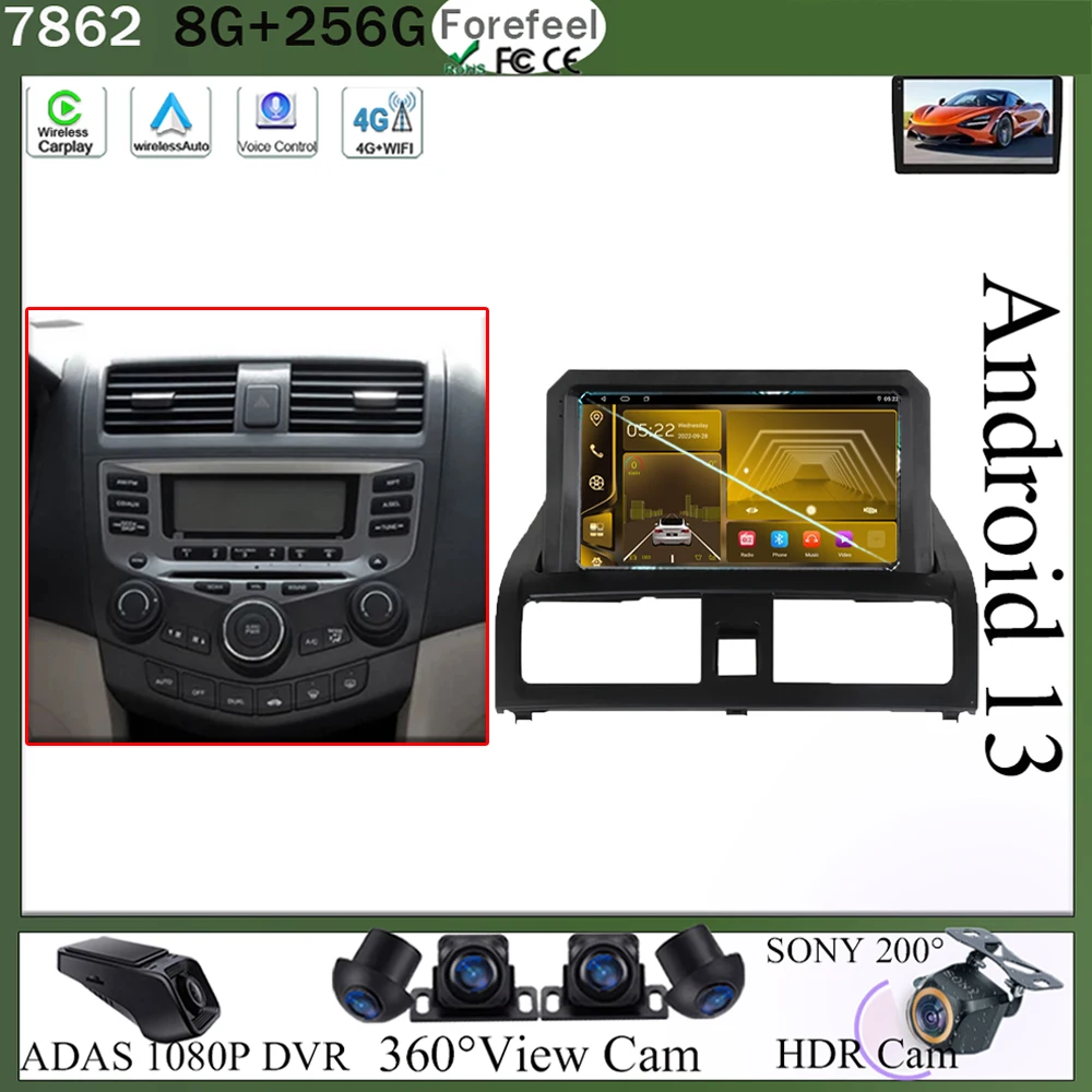 Carolay Radio Android 13 For Honda Accord 7 VII 2002 - 2008 Auto Stereo  Video Player Bluetooth QLED Screen WIFI IPS GPS DSP DVD