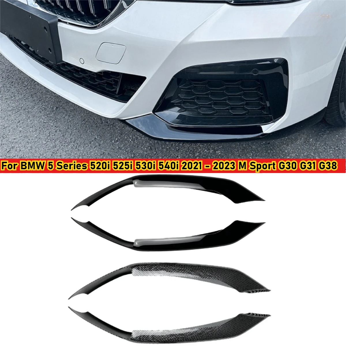 

For BMW 5 Series 520i 525i 530i 540i 2021 2022 2023 M Sport G30 G31 G38 Car Front Bumper Lip Splitter Air Knife Vent Stickers