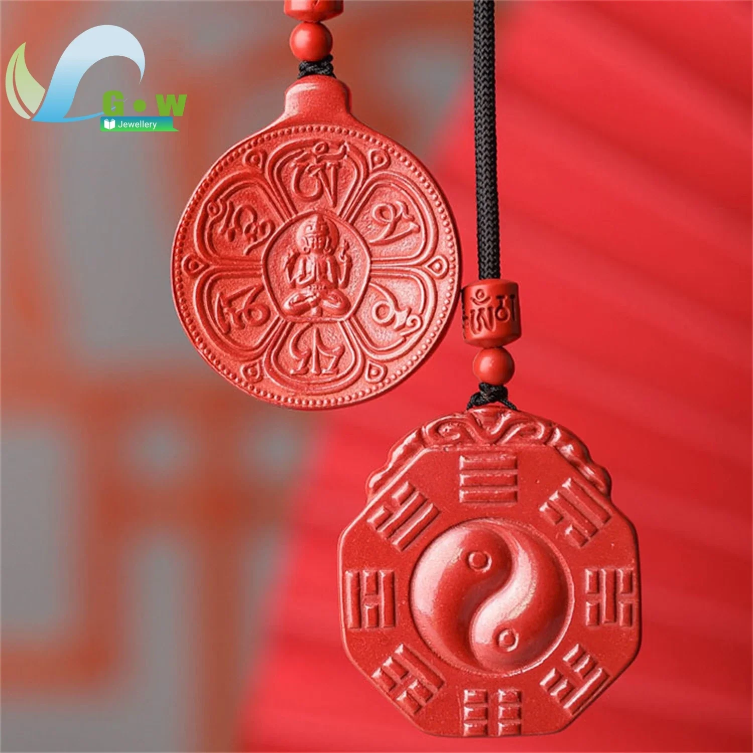 Handmade Imperial Cinnabar Yin Yang Pendant Zodiac Year Protection Amulet with High Content Jewelry Gift for Men Women Couples