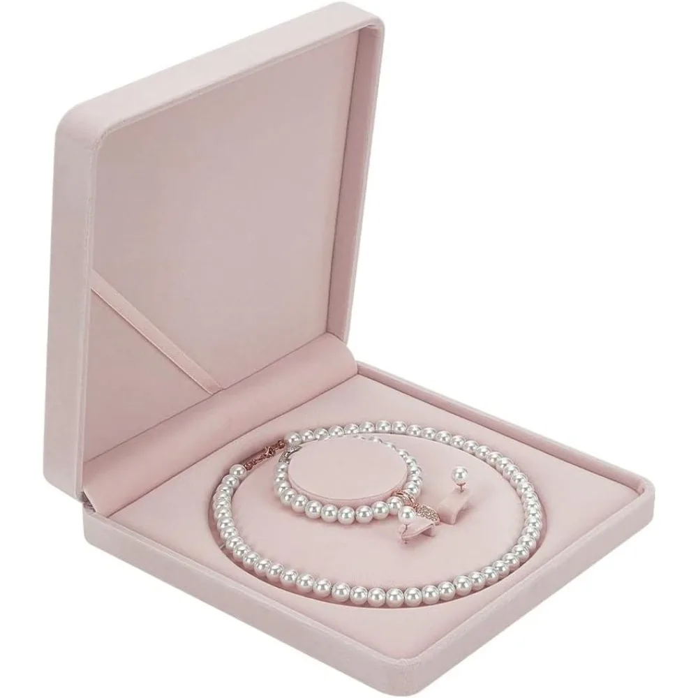 Jewelry Velvet Box 5.18 inch Inner Diameter with Fiberboard Square Pearl Necklace Earring Bracelet Gift Display Case Wedding