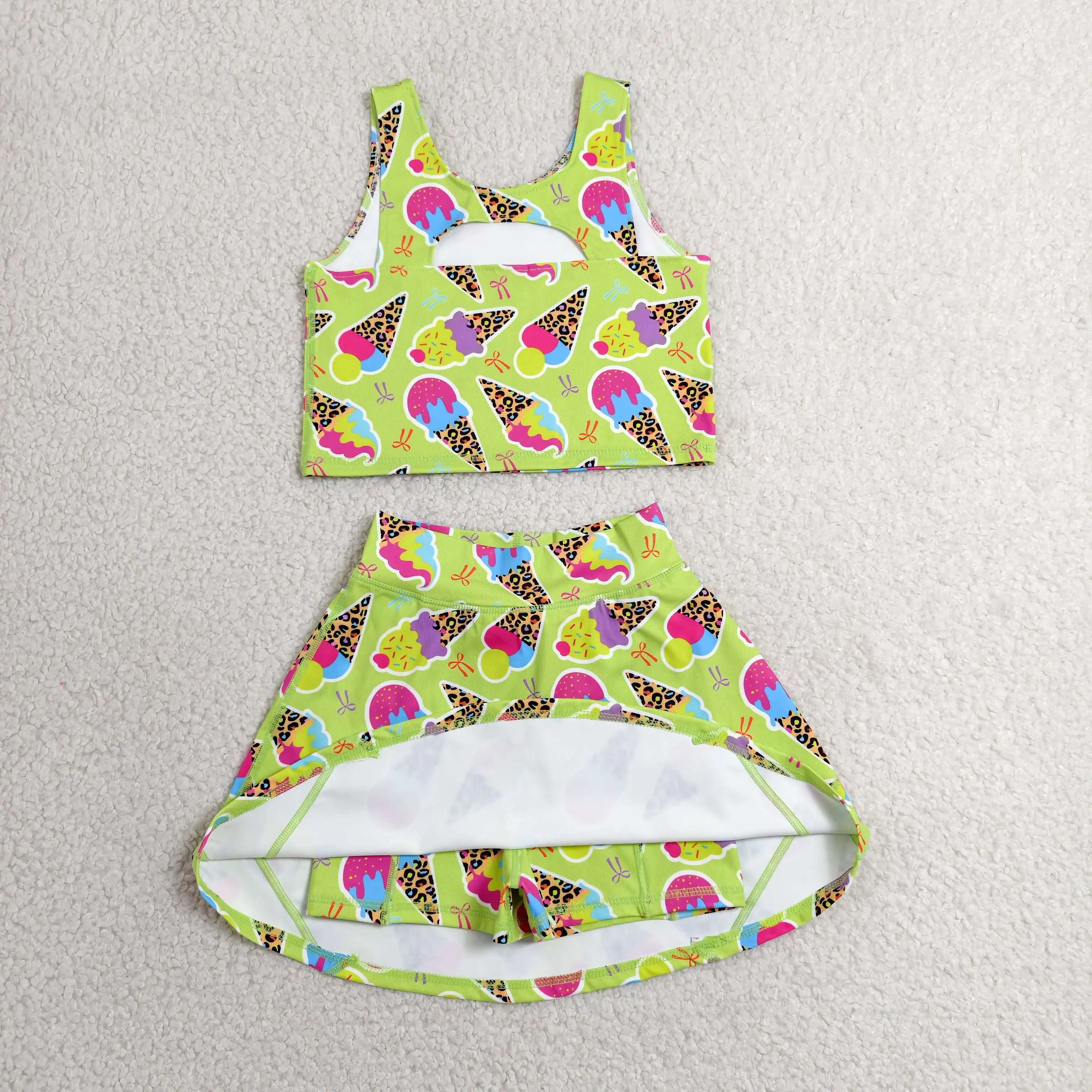 卸売幼児用ノースリーブボウシャツグリーンスカートショーツキッ - Baby Yoga Clothing のレビューと価格