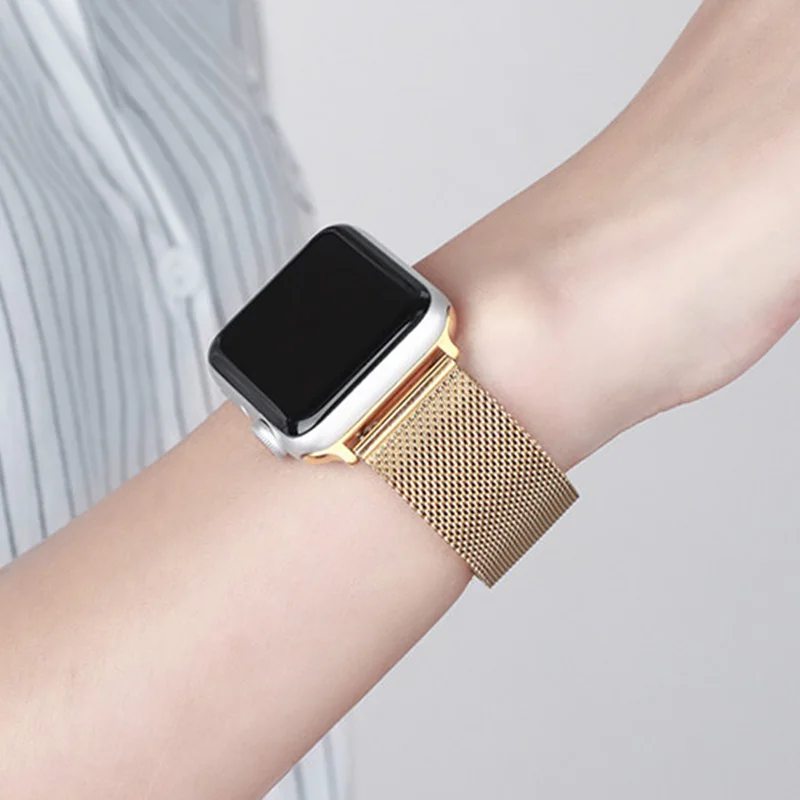 Luxury Rose Gold Stainless Steel Watchband for Apple Watch 6 5 4 3 2 1 SE Magnetic Metal Mesh Strap for iWatch 40mm 38 42 44mm