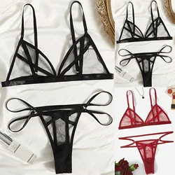 Transparent Sexy Lace Lingerie Set Black V Neck Sleepwear Set Bandage Exotic Underwear Set Women Plus Size Sexy Lingerine Outfit