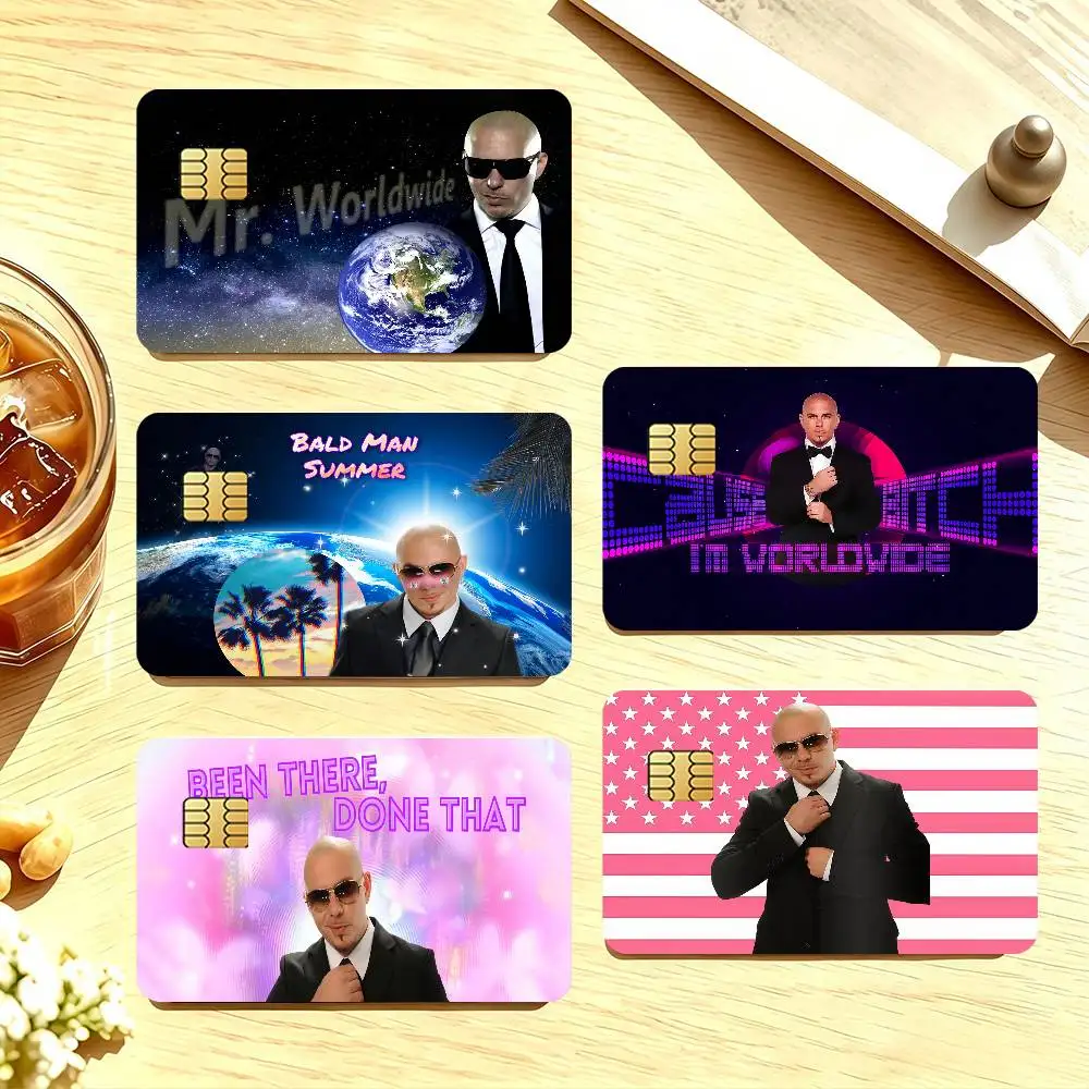 Funny Singer Pitbull Mr. Worldwide Meme Credit Card Skin Stickers For Bank Card Bus Metro Cards Anti-Scratch Gift 4PCS