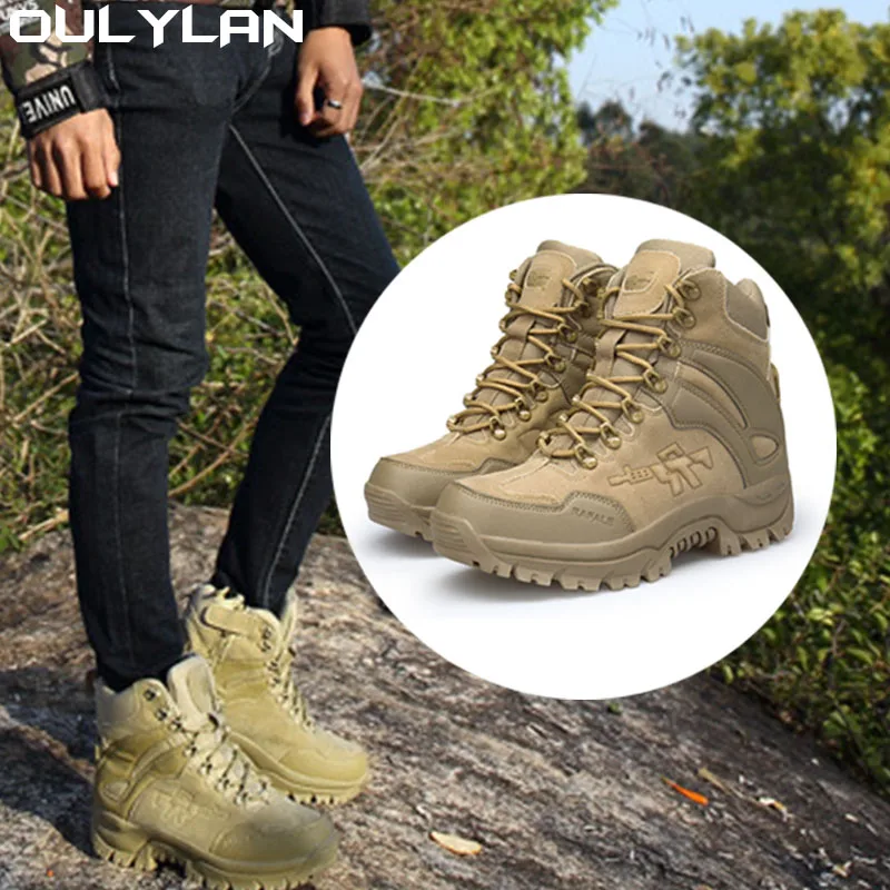 Training Climbing Ankle Boots Climbing Hiking Desert Waterproof Boots Work Safety Shoes Male Outdoor Camping Combat Boots