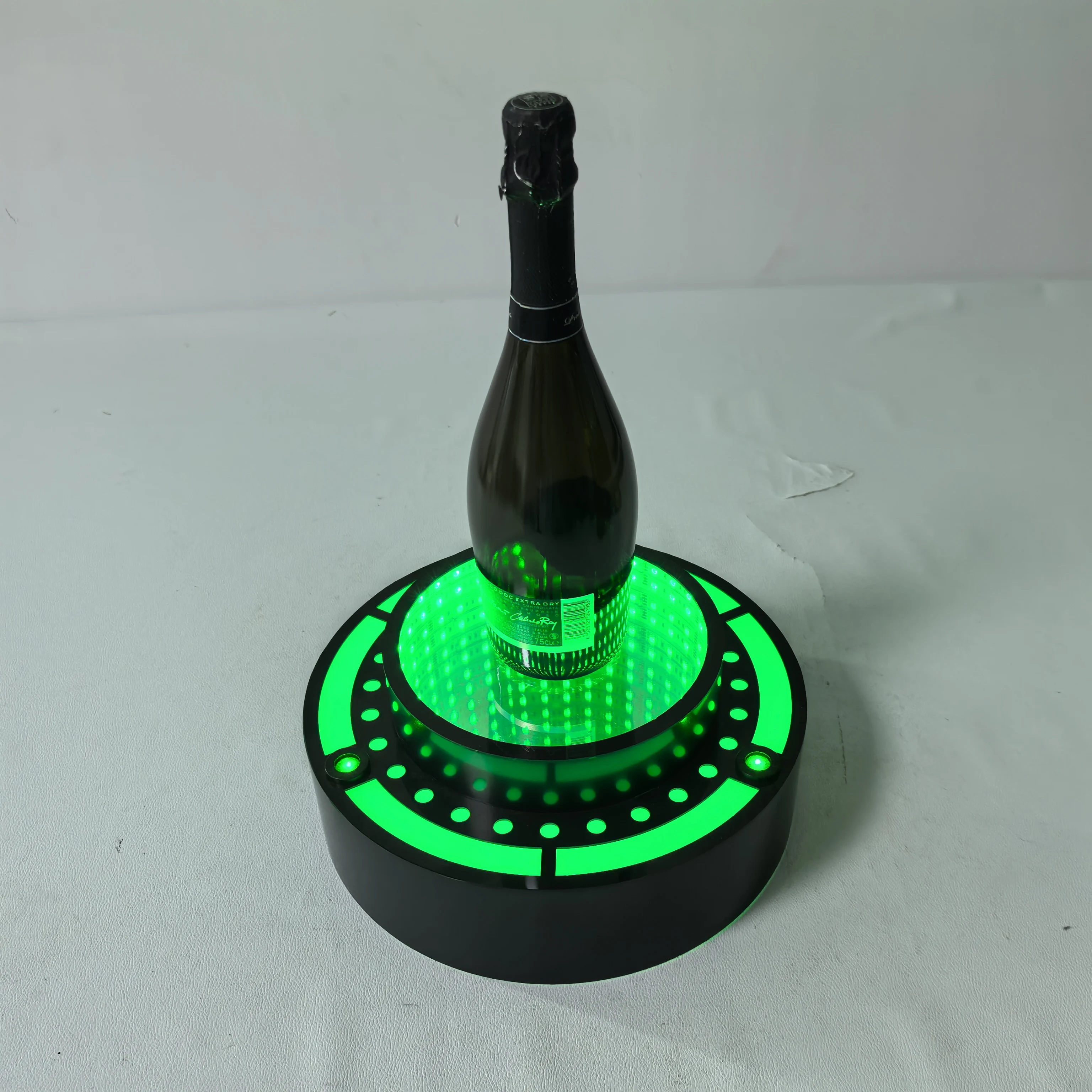 Customize Logo with Green  light  Round Shape LED Bottle Presenter  Champagne  Bottle Display Rack   Glorifier for Nightclub