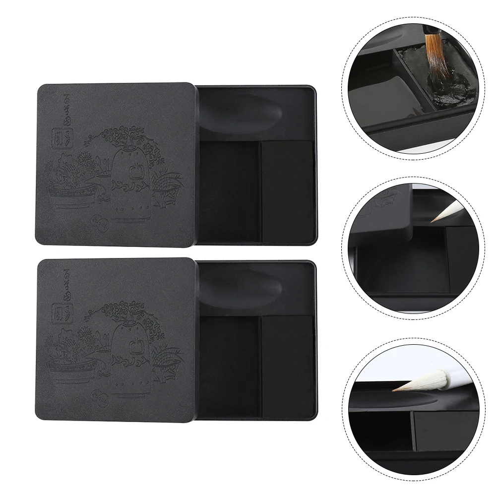 

2 pcs Leakproof Calligraphy Ink Container Black Box Portable Writing Accessory Practicing Supply Sumi Painting Container