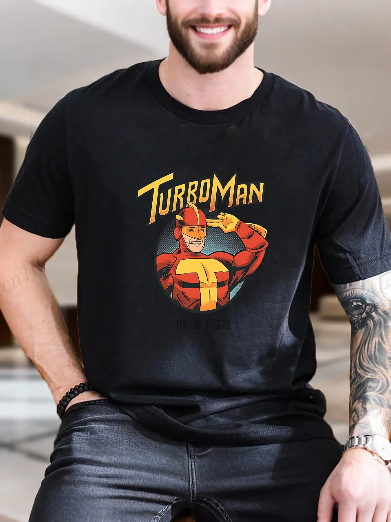 

New Arrival Fashion Men's Graphic Print T-Shirt Cartoon Character with Yellow Helmet Design 100% Cotton Soft Breathable Casual Su