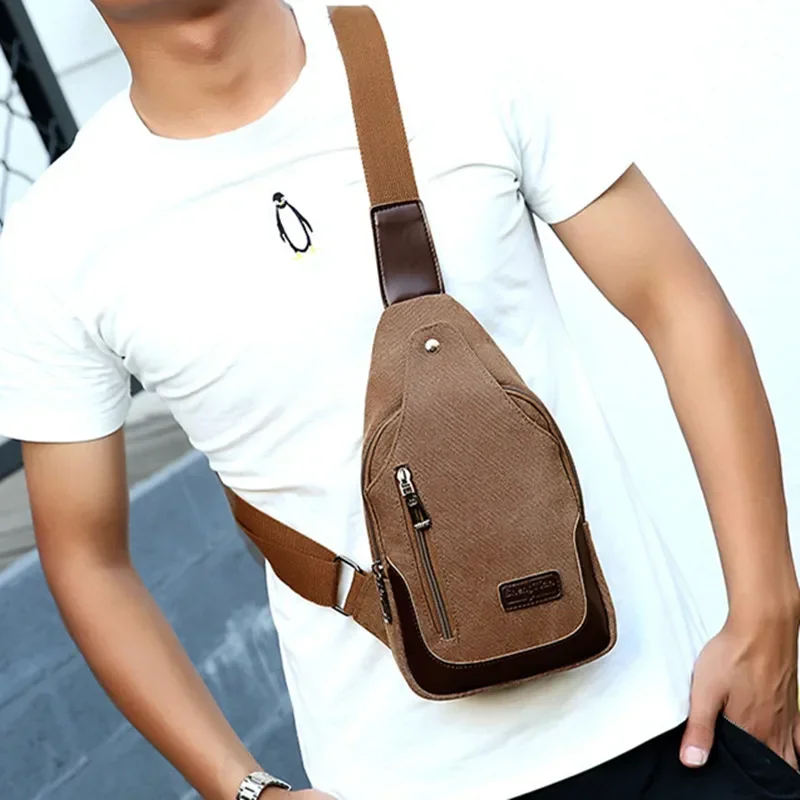 High Quality Outdoor Men Chest Bags Vintage Canvas Crossbody Bag For Man Casual Shoulder Large Capacity Sling 종이봉투