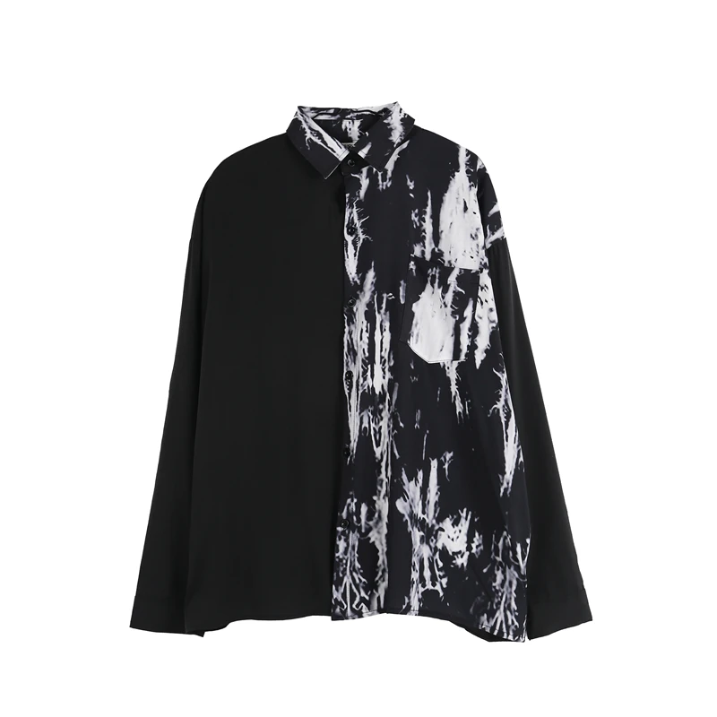 Punk Patchwork Shirt Japanese Trend Niche Designer Splicing Dark Black Gothic Long Sleeved Shirt Summer Sun Protection Blouse