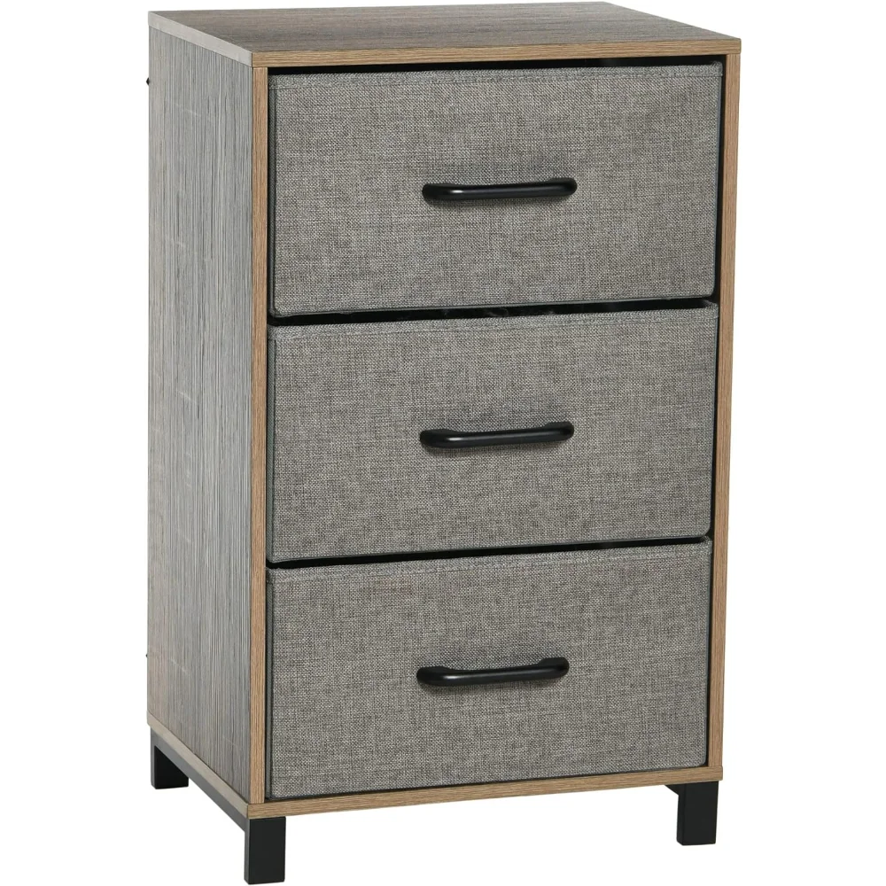 

Household Essentials Dresser Nightstand Chest of Drawers Ashwood Rustic Wood Grain With 3 Grey Strorage Drawers Home Furniture