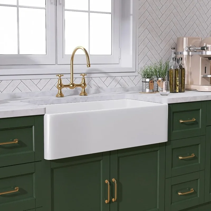 White Farmhouse Sink 33 inch Fireclay Apron Front Single Bowl Kitchen Sink Deep Drop In Farm Sink Undermount