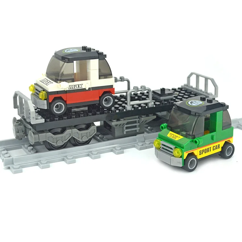 Juegos de bloques de construcción de modelos de trenes para niños, coches de tren de carga, Kits de ladrillos de construcción, rieles, pistas de ciudad, Compatible con todas las marcas, juguete para niños