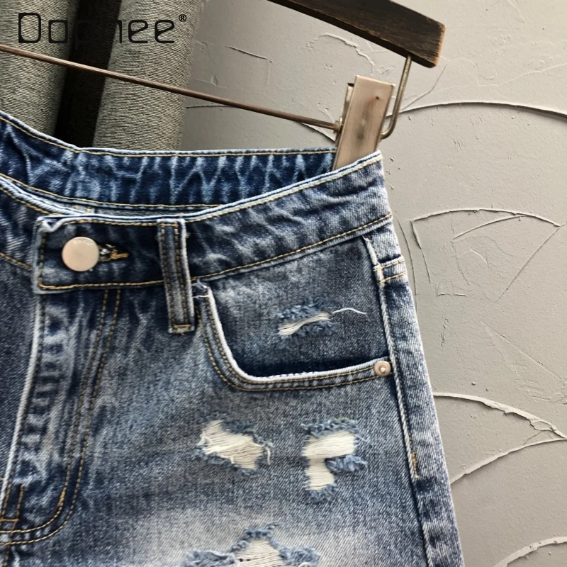 Korean High-waisted Ripped Casual Denim Shorts Women Summer New Fashion Trend A-line Wide-leg Pants Versatile Spice Girls Shorts