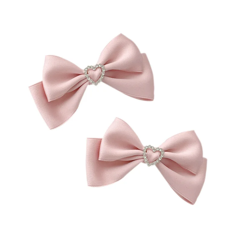 1 Paar herzförmige Strass-Satin-Haarspangen mit Schleife, mehrfarbige Vintage-Haaraccessoires für süße Haare, vielseitige Alltags-Lolita-Kopfbedeckung – Detail 1
