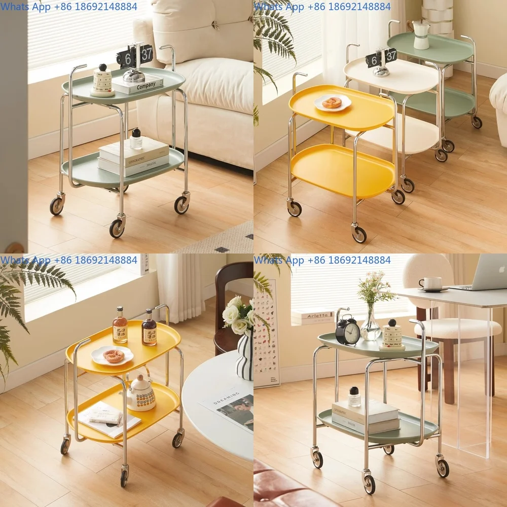 

Nordic style mobile cart side table with wheels small coffee table creative corner shelf storage rack for living room or bedside