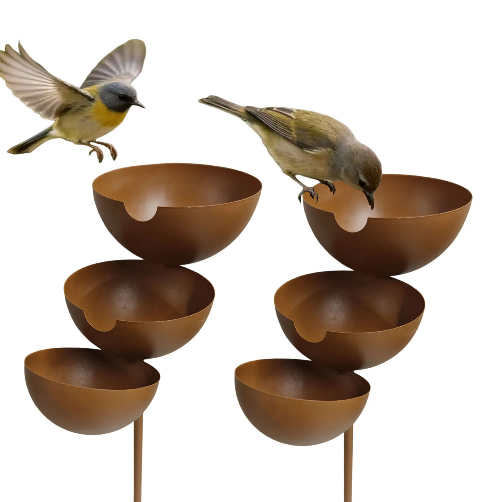 3-stöckiger Garten-Futterspender mit Metallständer, Regenfänger, Vogelbad, Vogeltränke für Garten, Terrasse, Hof und Rasen-Dekoration