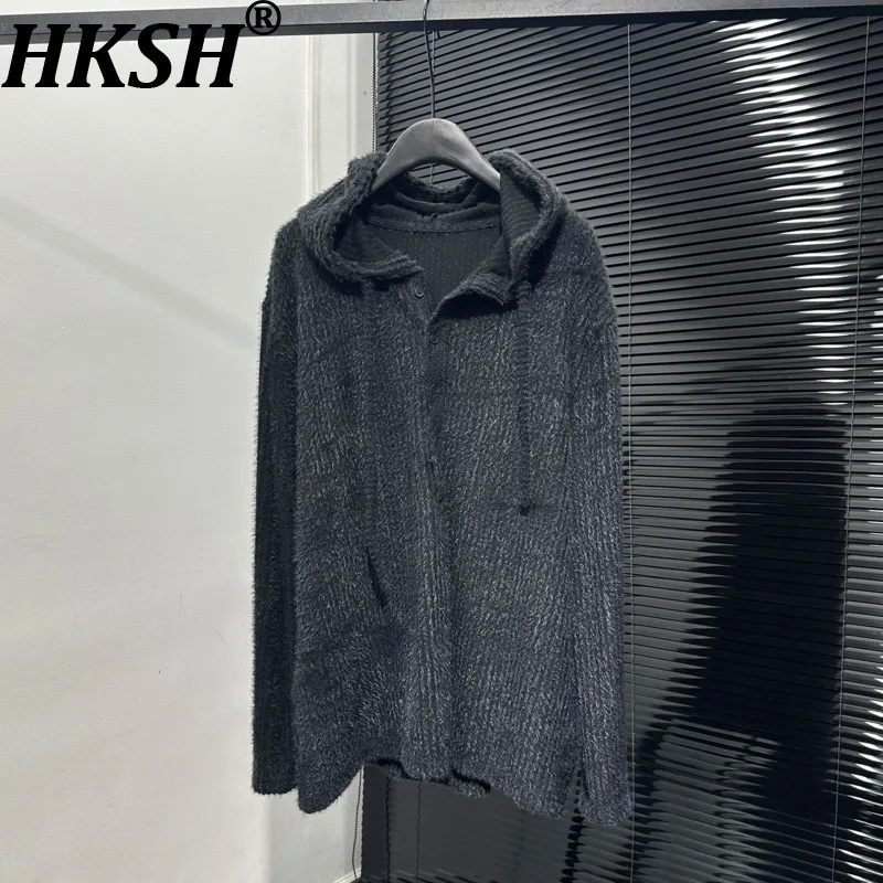 

HKSH осень зима новый мужской темный стиль дизайн ниша с капюшоном пуговицы вязаный свитер Tide свободный ретро универсальный женский пуловер HK15736