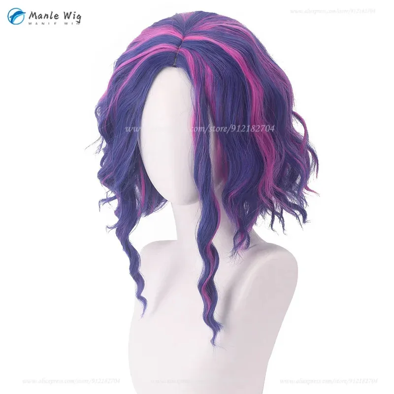 qq681Anime Cosplay 46 cm Blu Viola Misto Rosa Cruly Lady Nagant Capelli resistenti al calore Giochi di ruolo Parrucche + Parrucca C