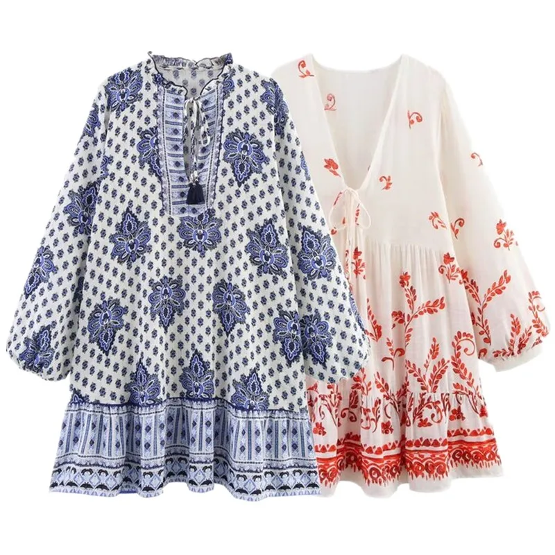 Summer 2025 New Women's Faion Long Sve V-ne  Dr Versatile Print Commute Sle Spring Summer Collection 502904