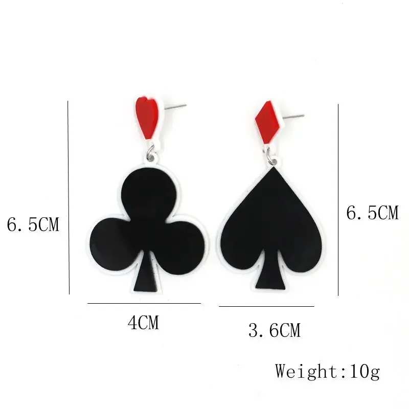 Korean Harajuku Asymmetric Playing Cards Spades And Plum Blossom Eardrop Fashion Funny Acrylic Personal Earrings Jewelry