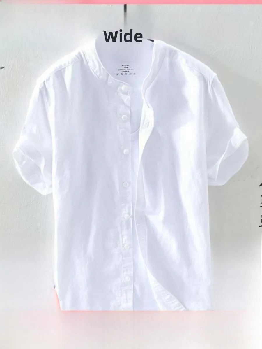 

New Men's Linen Cotton irt Loose Fit ort Sve Thin Casual Summer irt Thin Cotton Linen Material Stand Collar irt