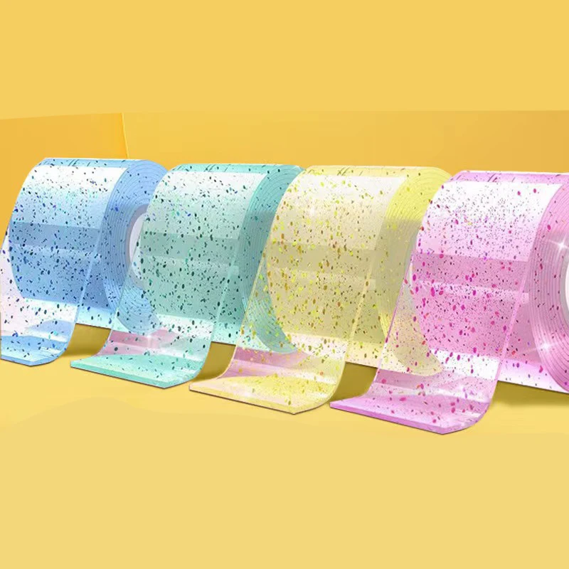 Adhesive Blowable Bubble Tapes Colorful Glitter Double-Sided High Sticky Nano Bubble Tape For Diy Craft Pinch Toy Making