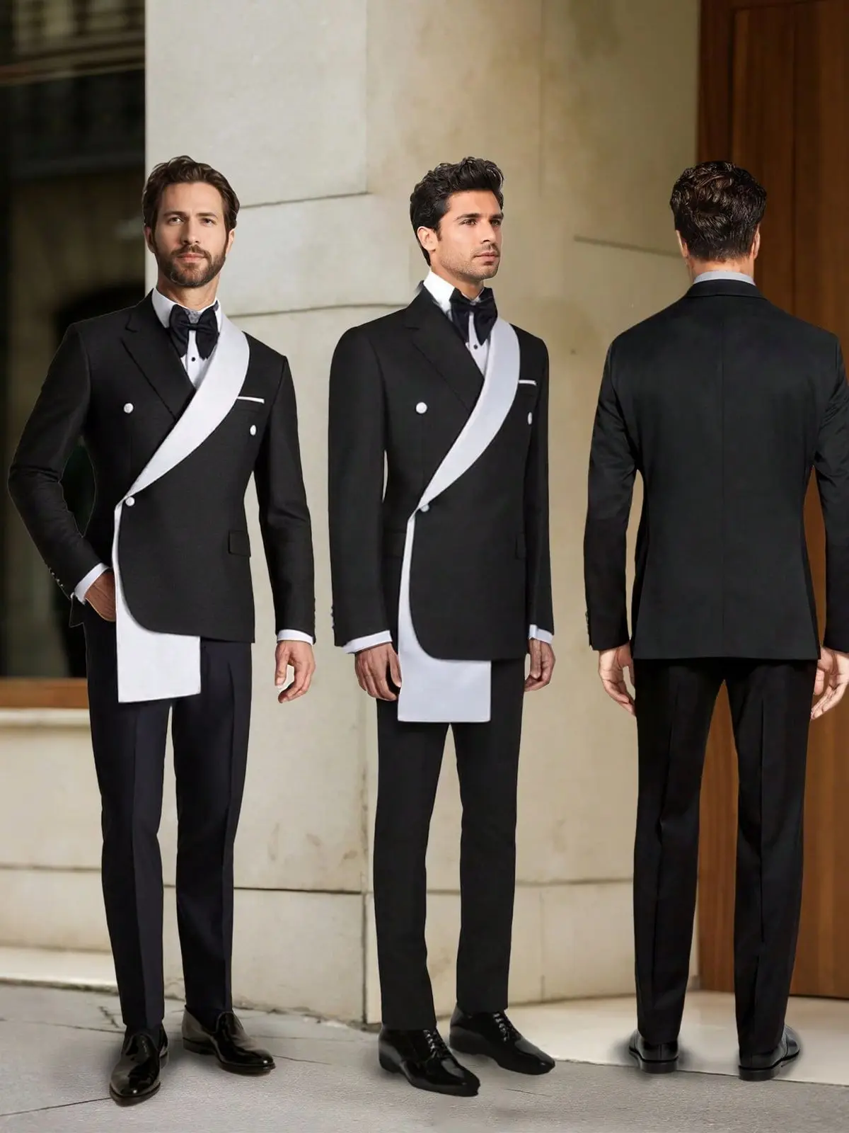 

Black White Men Suits 2 Piece Blazer+Pants Long Lapel Cotton Wedding Tuxedo Coat Customized Formal Office Jacket Trousers