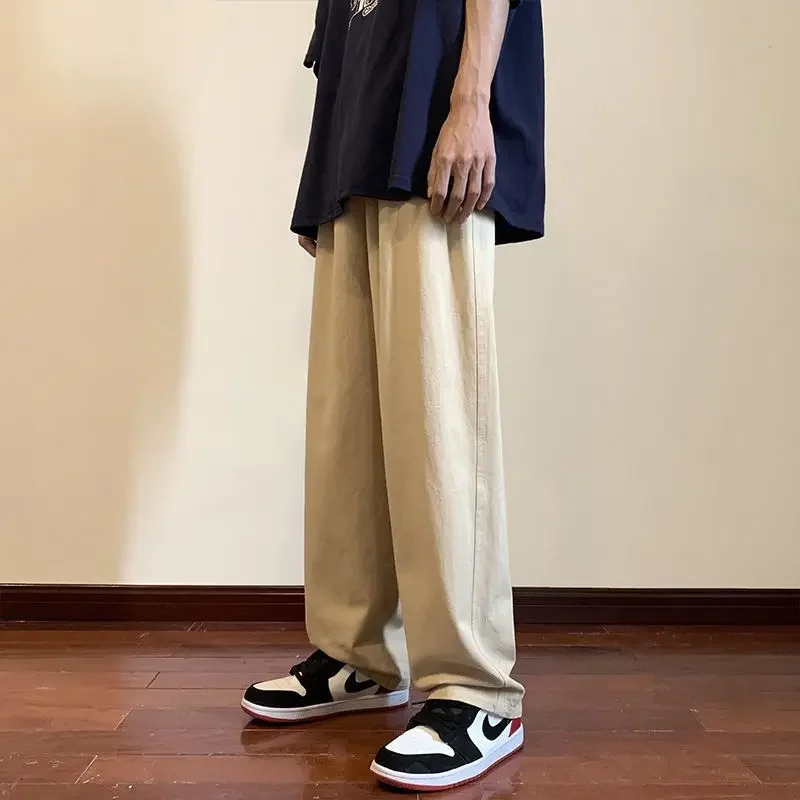 Summer Straight Casual Pants for Men Loose Versatile Japanese Hong Kong Style Work Clothes Wide Leg Long Pants Sun Protection