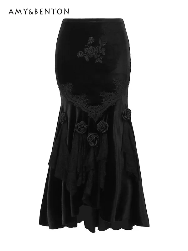 Gótico escuro retro tribunal estilo medieval lolita define subcultura estilo punk impresso gola camisa de cintura alta saia rabo de peixe