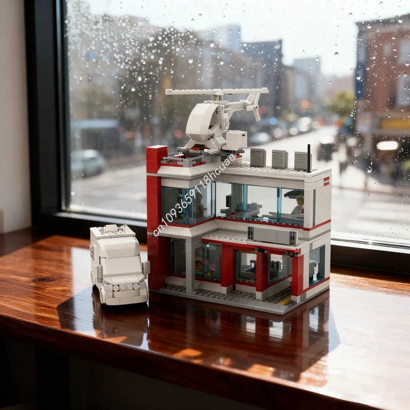 617 stücke MOC Modulare Straßenbild Krankenhaus Modell Bausteine Spielzeug Architektur Weihnachten Geschenke DIY Kreative Idee Bildung Ziegel