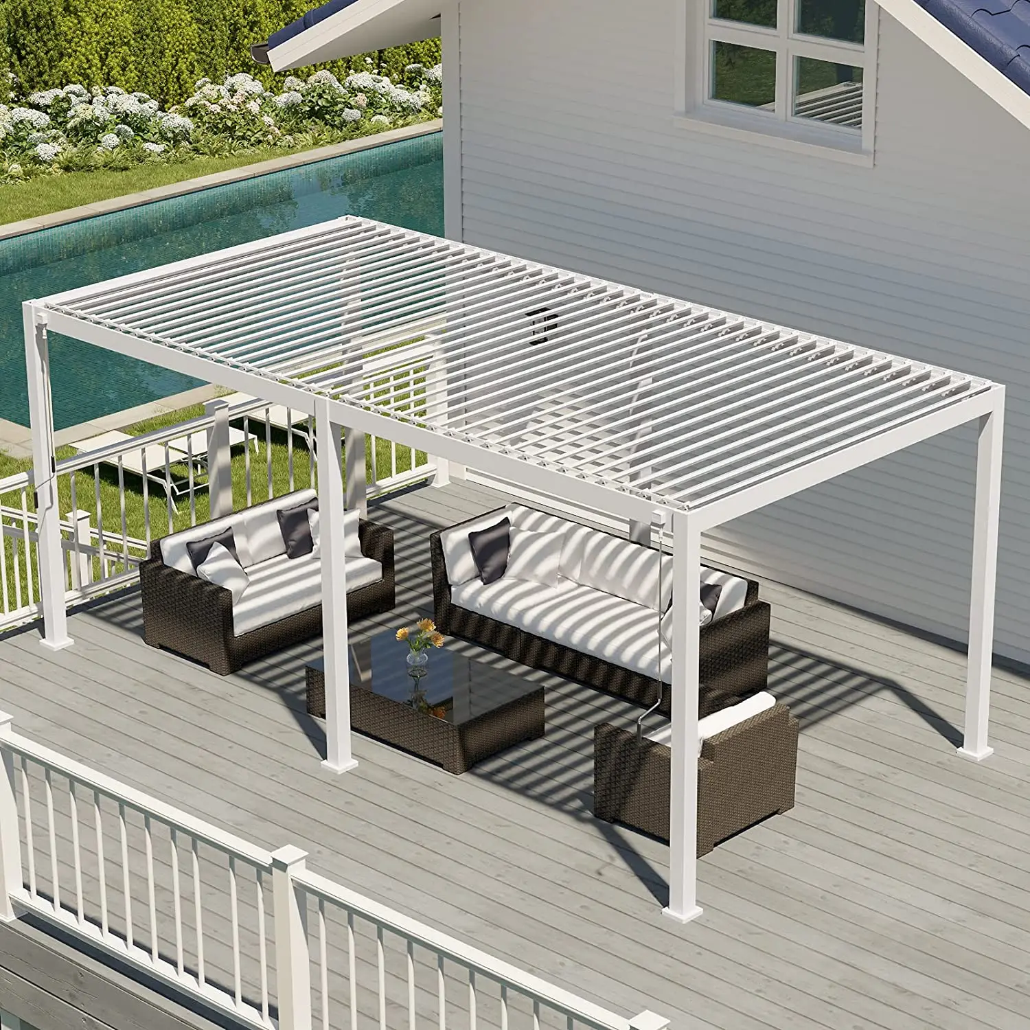 

Outdoor Louvered Pergola 3x6m Aluminum Pergola Rainproof Gazebo with Adjustable Roof for Outdoor Deck Patio Garden Yard