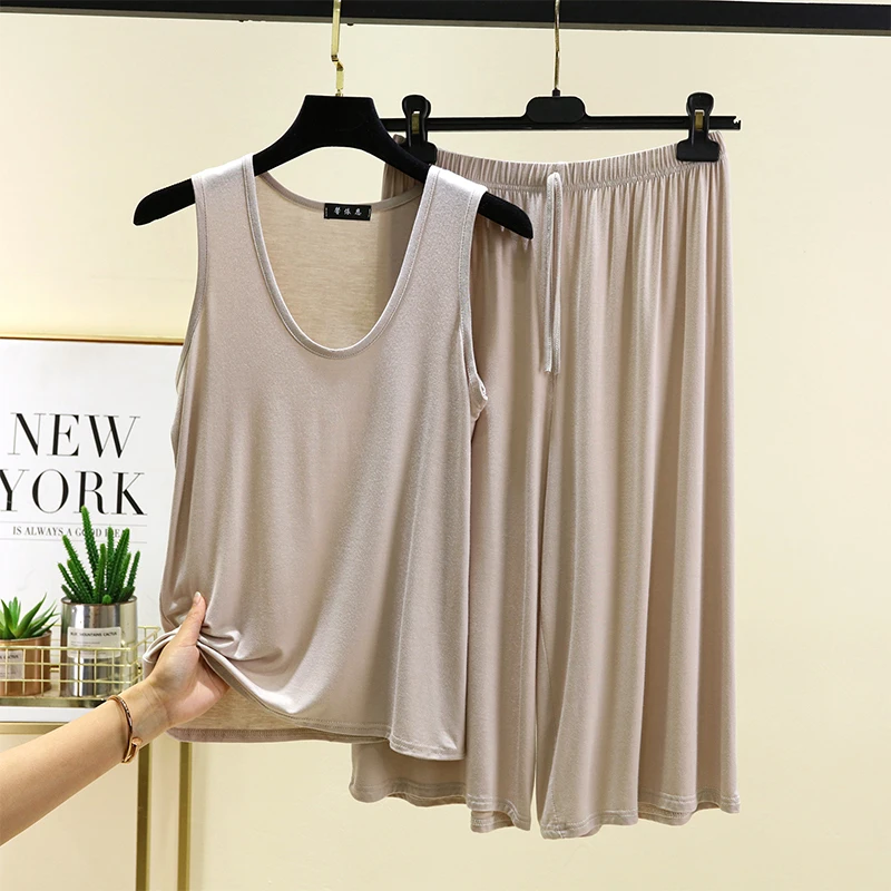 

Summer Modal Ladies Spwear Set Loose Large Size ort Sve Seven-Piece Pants Home Clothes Two-Piece Thin Model