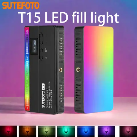 SuteFoto T15 RGB LED 비디오 라이트 CRI95+ 사진 조명 YouTube/스튜디오용 풀 컬러 2800-10000K 조정 가능한 디밍 가능 라이트