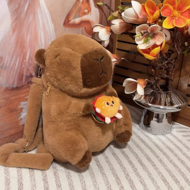 

Capybara Plush Backpack Casual Versatile Diagonal Span Large Capacity Snack Bag Kindergarten Cartoon Backpack Birthday Gift
