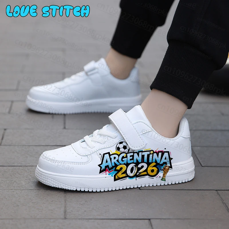 Picture 6: Argentina National Flag Football Match Breathable Casual Shoes Popular Boys Girls Kids Printing Sports Universal White Shoes