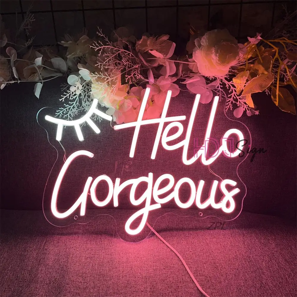 Neon LED Sign hello gorgeous Letter with Led Neon Light Sign For Home Hall Restaurant Wedding Party Wal Decor Night lights