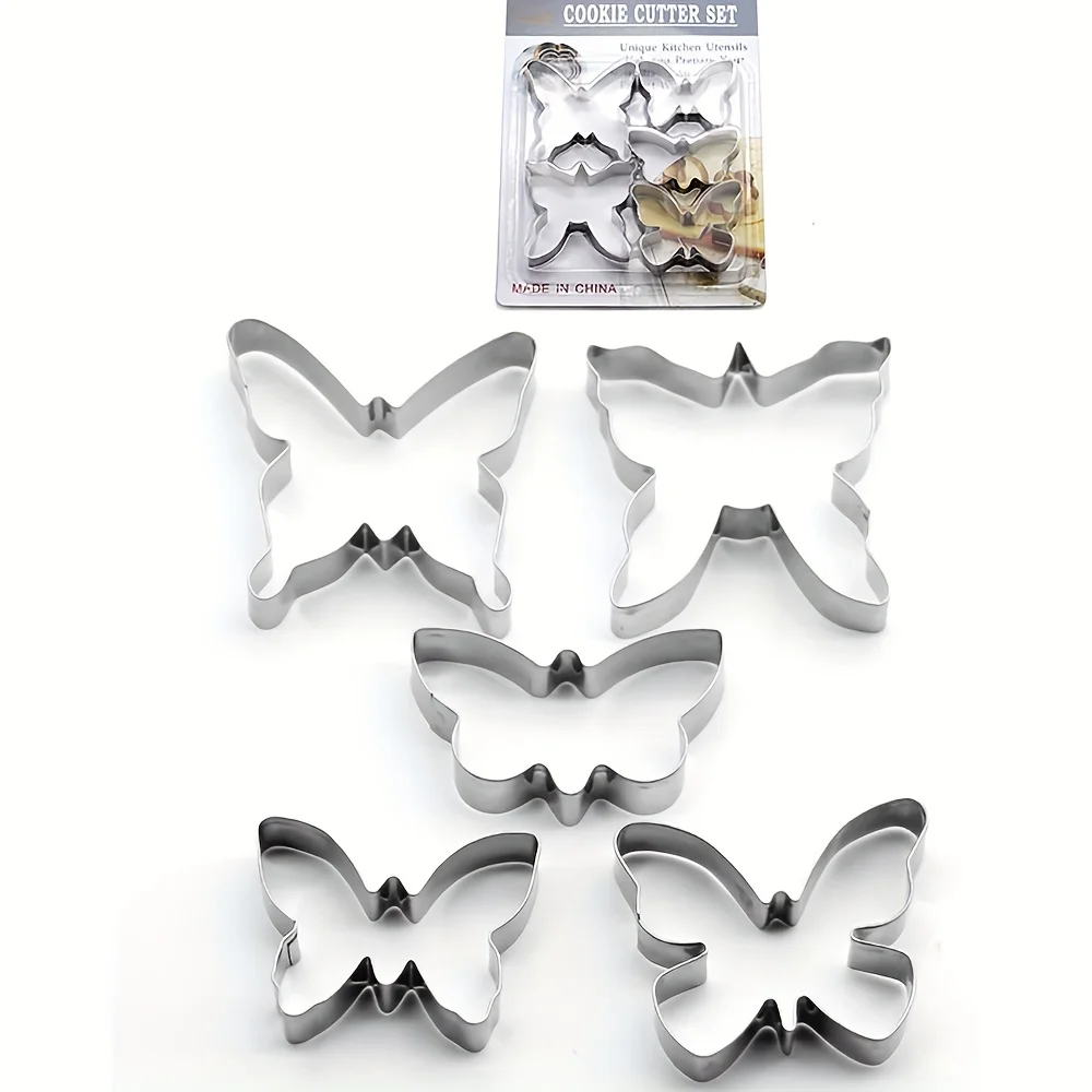 Set (5pcs) of Stainless Steel Butterfly Cookie Molds 5-piece Set of Three-dimensional Cookie Molds