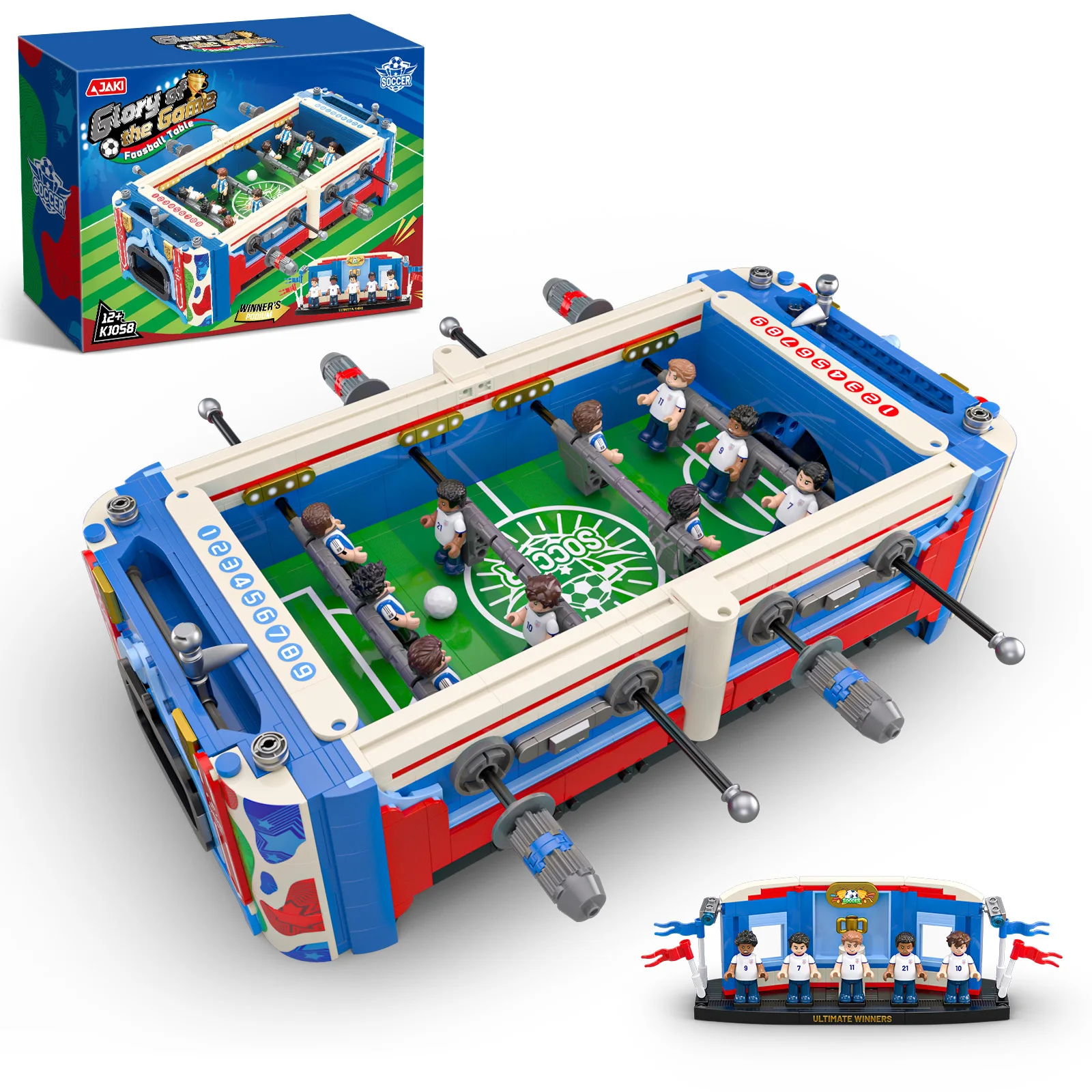 JAKI Glory of the Game Foosball Table 1493 PCS Building Blocks Building Bricks Model Kit Construction Toy MOC Table Football Soccer Game Table Scoreboard Players Winner Podium Trophy Game Room Gift for Boys Kids Teens Men Father's Day Christmas Birthday